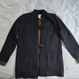 Halston Heritage Black and Orange Houndstooth Coat